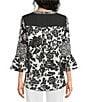 Calessa Woven Embroidered Patchwork Round Split V-Neck 3/4 Sleeve Tunic - Image 2