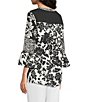 Calessa Woven Embroidered Patchwork Round Split V-Neck 3/4 Sleeve Tunic - Image 3
