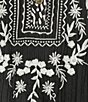 Calessa Woven Embroidered Patchwork Round Split V-Neck 3/4 Sleeve Tunic - Image 5