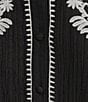 Calessa Woven Embroidered Split V-Neck Elbow Length Sleeve Button Front Tunic - Image 4