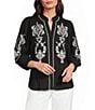 Calessa Embroidered Ruffle Split V-Neck 3/4 Sleeve Button Front Tunic - Image 1