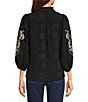 Calessa Woven Embroidered Split V-Neck Elbow Length Sleeve Top - Image 2