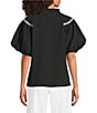 Calessa Woven Embroidered Split V-Neck Elbow Sleeve Tunic - Image 2