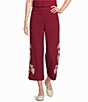 Calessa Woven Embroidered Trim Wide Leg Pull-On Pants - Image 1