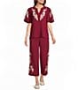 Calessa Woven Embroidered Trim Wide Leg Pull-On Pants - Image 3