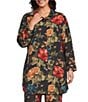 Calessa Plus Size Woven Floral Print Collar Long Sleeve Button Front Coordinating Tunic - Image 1