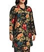 Calessa Plus Size Woven Floral Print Collar Long Sleeve Button Front Coordinating Tunic - Image 3