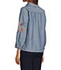 Calessa Woven Leaf Embroidery Point Collar 3/4 Sleeve Button Front Shirt - Image 4
