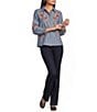 Calessa Woven Leaf Embroidery Point Collar 3/4 Sleeve Button Front Shirt - Image 5