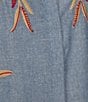 Calessa Woven Leaf Embroidery Point Collar 3/4 Sleeve Button Front Shirt - Image 6
