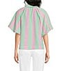 Calessa Woven Multi Stripe Point Collar Elbow Length Sleeve Button Front Tunic - Image 2
