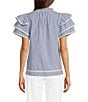 Calessa Woven Split Stand Round Neck Short Layered Sleeve Tunic - Image 2
