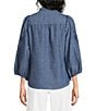 Calessa Woven Stripe Split V-Neck 3/4 Balloon Sleeve Embroidered Button Front Tunic - Image 6