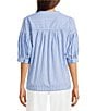 Calessa Woven Stripe Split V-Neck Elbow Length Sleeve Tunic - Image 2