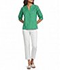 Calessa Woven Stripe Split V-Neck Elbow Length Sleeve Tunic - Image 3