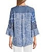 Calessa Woven Textured Embroidered Split V-Neck 3/4 Bell Sleeve Tunic - Image 2