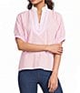 Calessa Woven Textured Stripe Band Collar Elbow Length Sleeve Tunic - Image 5