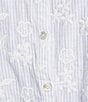Calessa Woven Yarn Dye Stripe Embroidered Point Collar 3/4 Roll-Tab Sleeve Button Front Tunic - Image 4