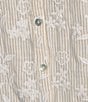 Calessa Woven Yarn Dye Stripe Embroidered Point Collar 3/4 Roll-Tab Sleeve Button Front Tunic - Image 4