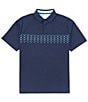Color:Peacoat - Image 1 - Chevron Block Print Printed Short Sleeve Golf Polo Shirt