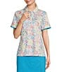 Color:Brilliant White - Image 1 - Chevron Floral Pattern Short Sleeve Golf Polo Shirt
