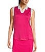 Color:Pink Peacock - Image 1 - Color Block Stretch Jersey V-Neck Sleeveless Golf Polo Shirt