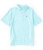 Color:Aruba Blue Heather - Image 1 - Golf Knit Short Sleeve Ventilated Heather Jacquard Polo Shirt