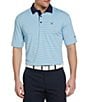Color:Blue Grotto - Image 1 - Knit 3-Color Striped Polo Shirt