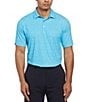 Color:River Blue - Image 1 - Micro Floral Print Short Sleeve Golf Polo Shirt