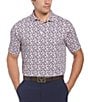 Color:Peach/Navy - Image 1 - Short Sleeve Abstract Golf Ball Print Polo Golf Shirt