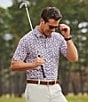 Color:Peach/Navy - Image 5 - Short Sleeve Abstract Golf Ball Print Polo Golf Shirt