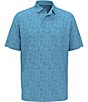 Color:Blue Grotto - Image 1 - Short Sleeve Allover Chevron Print Golf Polo Shirt