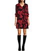 Color:Black Red - Image 1 - 3/4 Sleeve V-Neck Floral Metallic Chiffon Dress