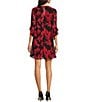 Color:Black Red - Image 2 - 3/4 Sleeve V-Neck Floral Metallic Chiffon Dress