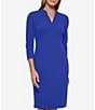 Color:Ultramarine - Image 3 - 3/4 Sleeve V-Neck Scuba Crepe Sheath Dress