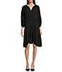 Color:Black - Image 1 - 3/4 Sleeve V-Neck Tiered Skirt Sheath Dress