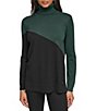 Color:Cypress/Black - Image 1 - Asymmetrical Color Block Turtleneck Long Sleeve Sweater