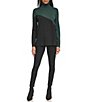 Color:Cypress/Black - Image 3 - Asymmetrical Color Block Turtleneck Long Sleeve Sweater