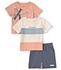 Color:Assorted - Image 1 - Baby Boys 12-24 Months Short-Sleeve Color Block Jersey Tee, Short-Sleeve Logo Jersey Tee & French Terry Shorts Set