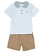 Color:Assorted - Image 1 - Baby Boys 12-24 Months Short Sleeve Striped Jersey Polo Shirt & Solid Twill Shorts Set