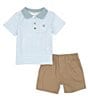 Color:Assorted - Image 3 - Baby Boys 12-24 Months Short Sleeve Striped Jersey Polo Shirt & Solid Twill Shorts Set