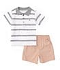 Color:Assorted - Image 1 - Baby Boys 12-24 Months Short Sleeve Jersey Polo Shirt & Solid Twill Shorts Set