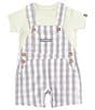Color:Assorted Green - Image 1 - Baby Boys Newborn-6 Months Checked Poplin Shortall & Solid Short Sleeve Knit T-Shirt