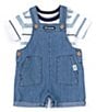 Color:Assorted - Image 1 - Baby Boys Newborn-9 Months Sleeveless Chambray Shortall & Short-Sleeve Striped Knit Tee