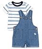 Color:Assorted - Image 2 - Baby Boys Newborn-9 Months Sleeveless Chambray Shortall & Short-Sleeve Striped Knit Tee