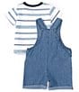 Color:Assorted - Image 3 - Baby Boys Newborn-9 Months Sleeveless Chambray Shortall & Short-Sleeve Striped Knit Tee