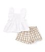 Color:Assorted - Image 2 - Baby Girls 12-24 Months Sleeveless Solid Tank Top & Gingham Shorts Set