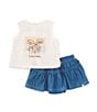 Color:Assorted - Image 1 - Baby Girls 12-24 Months Slub-Jersey Flower-Graphic Tank Top & Solid Chambray Skort Set