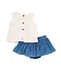 Color:Assorted - Image 2 - Baby Girls 12-24 Months Slub-Jersey Flower-Graphic Tank Top & Solid Chambray Skort Set