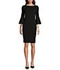 Calvin Klein 3/4 Bell Sleeve Boat Neck Sheath Dress, Color:Black - Image 1